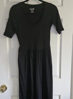 Wool& Sylvie Black Scoop Neck Fit N Flare Midi Dress Xs